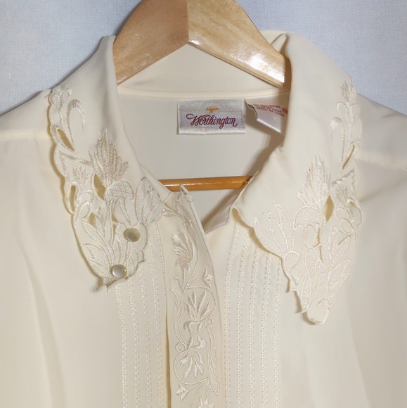 Worthington Sz 18 Cream Blouse With Cutwork Lace Collar Vintage - Picture 3 of 6